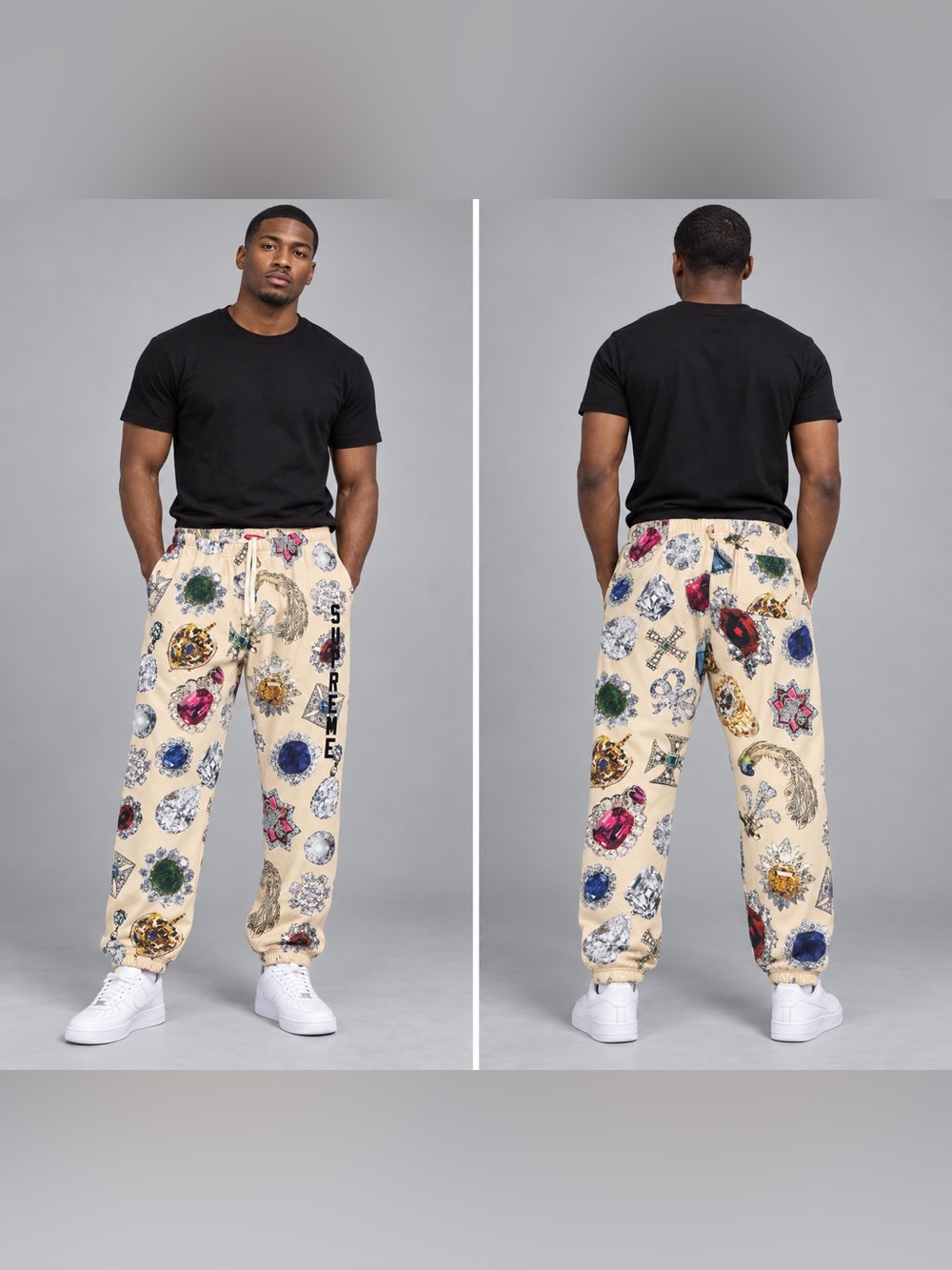 Supreme Jewels Sweatpants Cream Multicolor Men’s Size Large FW18